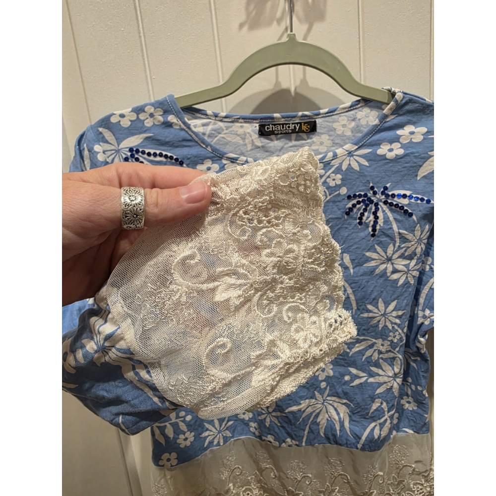Chaudry B Size S NWOT Washed Sample Y2K 70x's Floral Vintage Wide Lace Boho 3/4 - Picture 7 of 11